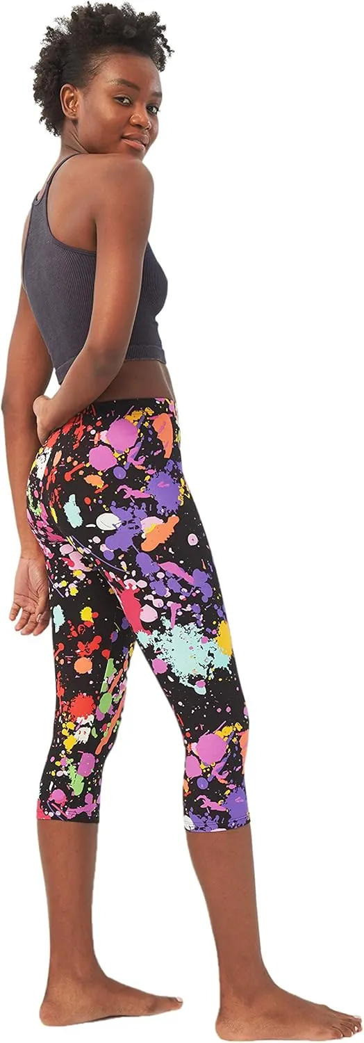 sissycos Women's Artistic Splash Printed Cropped Capri Leggings Buttery Soft Tights 21"