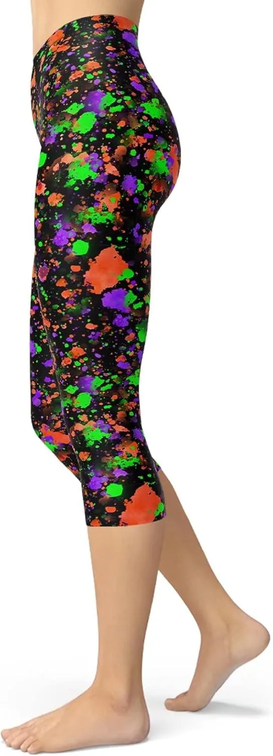 sissycos Women's Artistic Splash Printed Cropped Capri Leggings Buttery Soft Tights 21"