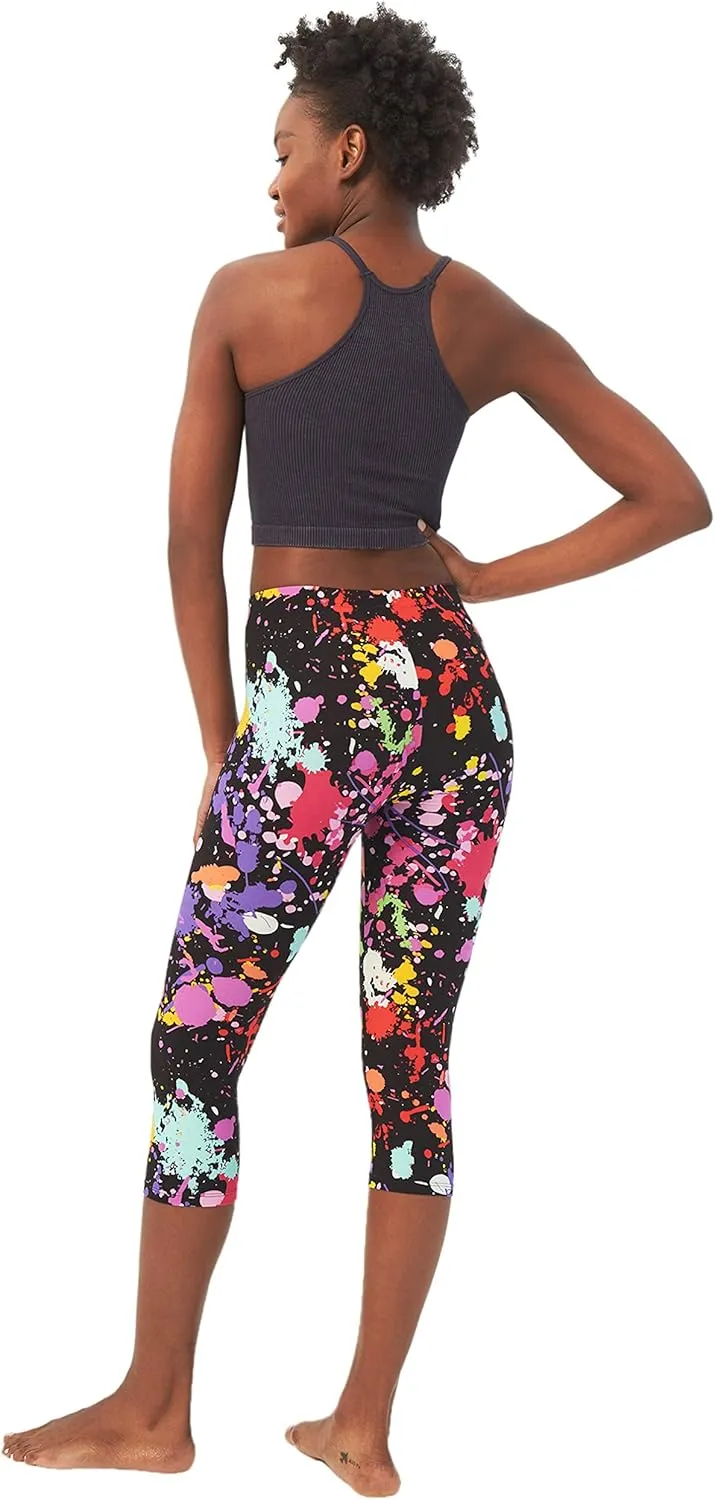 sissycos Women's Artistic Splash Printed Cropped Capri Leggings Buttery Soft Tights 21"