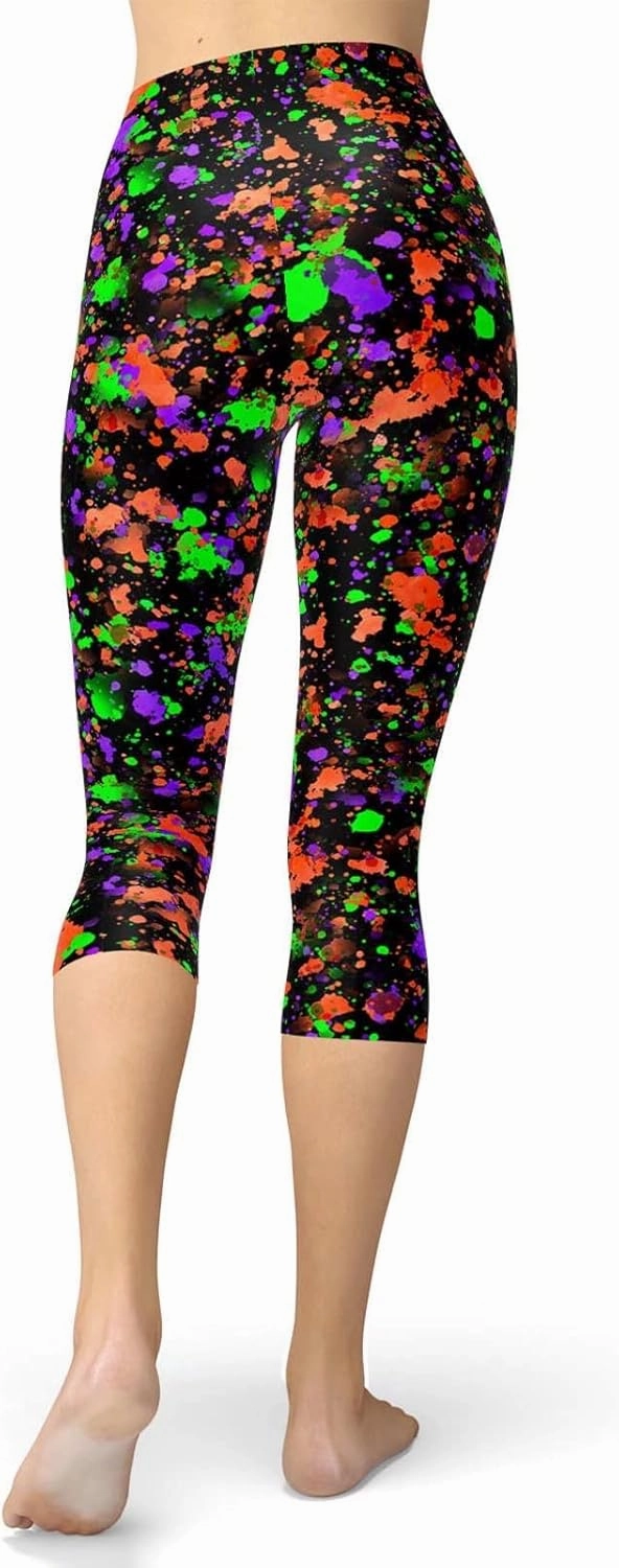 sissycos Women's Artistic Splash Printed Cropped Capri Leggings Buttery Soft Tights 21"