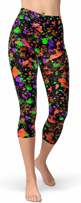 sissycos Women's Artistic Splash Printed Cropped Capri Leggings Buttery Soft Tights 21"
