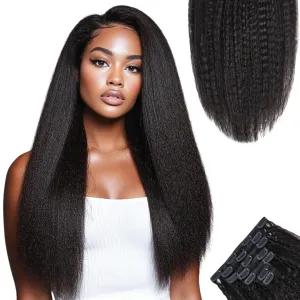 SIYUSI Kinky Straight Clip In Extensions, 100% Brazilian Remy Human Hair Clip Ins, Scalp-Friendly Invisible Clips, Natural Black, 3.52oz, 7Pcs (20 Inch)