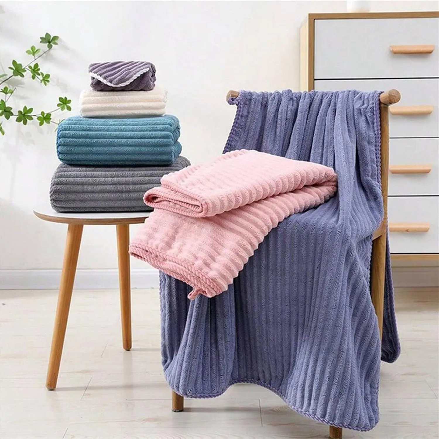SK Studio Ultra Soft Towel Set - 2 Extra Large Bath Towels 2 Hand Towels 2 Washcloths - Microfiber Highly Absorbent Towel for Fitness, Bathroom, Sports, Yoga, Beige