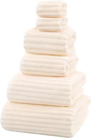 SK Studio Ultra Soft Towel Set - 2 Extra Large Bath Towels 2 Hand Towels 2 Washcloths - Microfiber Highly Absorbent Towel for Fitness, Bathroom, Sports, Yoga, Beige