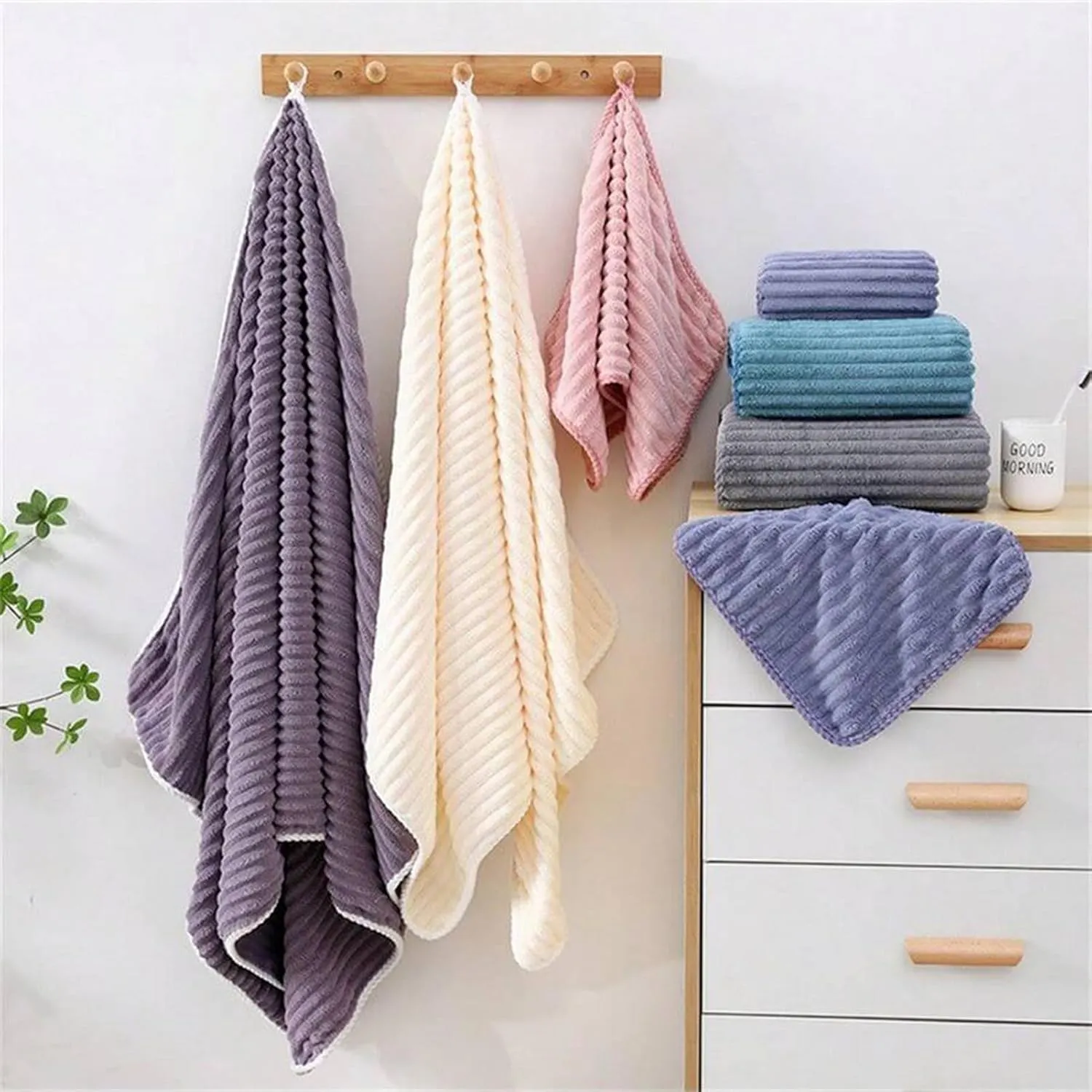 SK Studio Ultra Soft Towel Set - 2 Extra Large Bath Towels 2 Hand Towels 2 Washcloths - Microfiber Highly Absorbent Towel for Fitness, Bathroom, Sports, Yoga, Beige