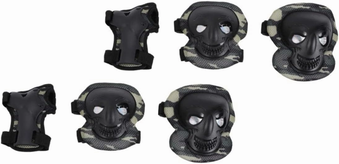 Skateboard Safety Kit Full Set of Hand Elbow Knee Pads Air Ventilation Black Camouflage One Size Fits Most for Sports
