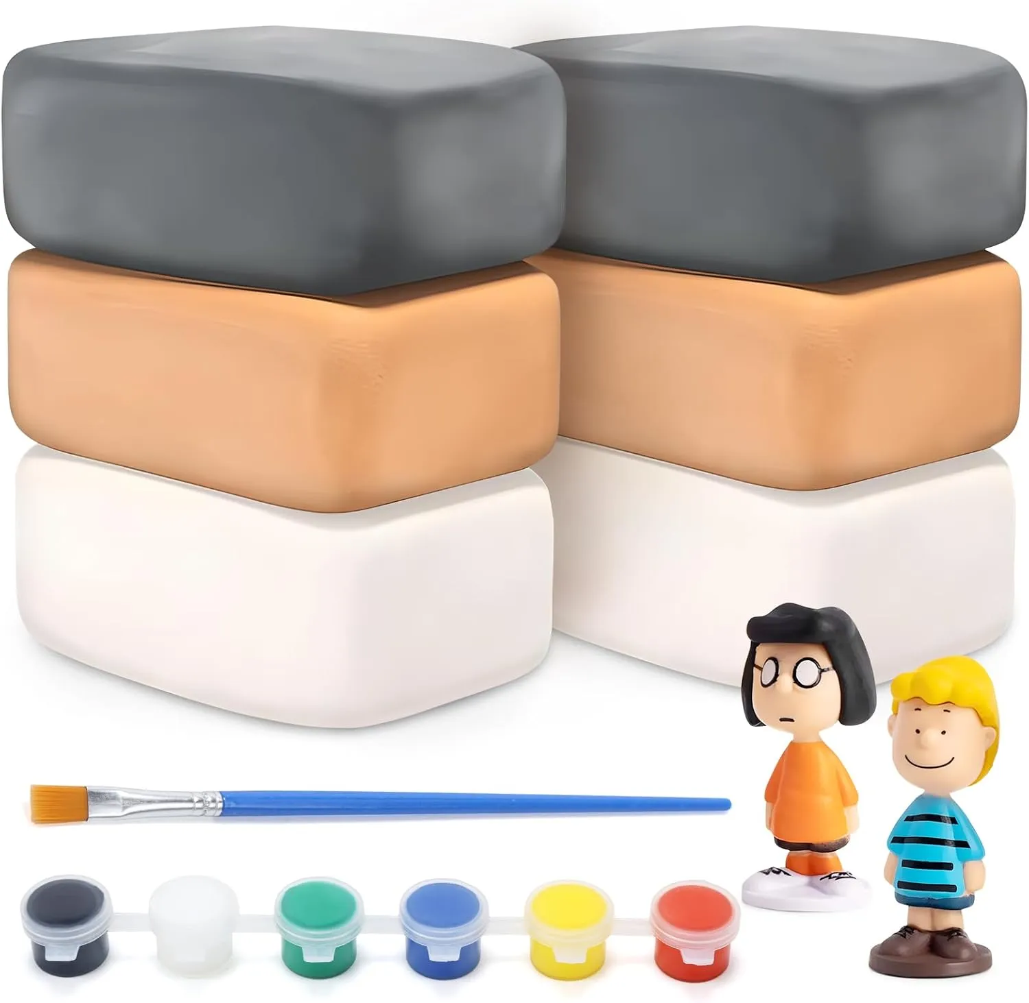 Skirfy Pottery Clay Air Dry Clay Kit,2.6lb of Clay Paint with 6 Paint Pots&Paint Brush,Ceramic Pottery for Wheel,Making Kit for Kids Art Craft for Kids 6 ,White,Gray,Nature Color