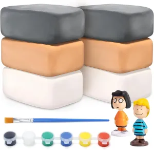 Skirfy Pottery Clay Air Dry Clay Kit,2.6lb of Clay Paint with 6 Paint Pots&Paint Brush,Ceramic Pottery for Wheel,Making Kit for Kids Art Craft for Kids 6 ,White,Gray,Nature Color