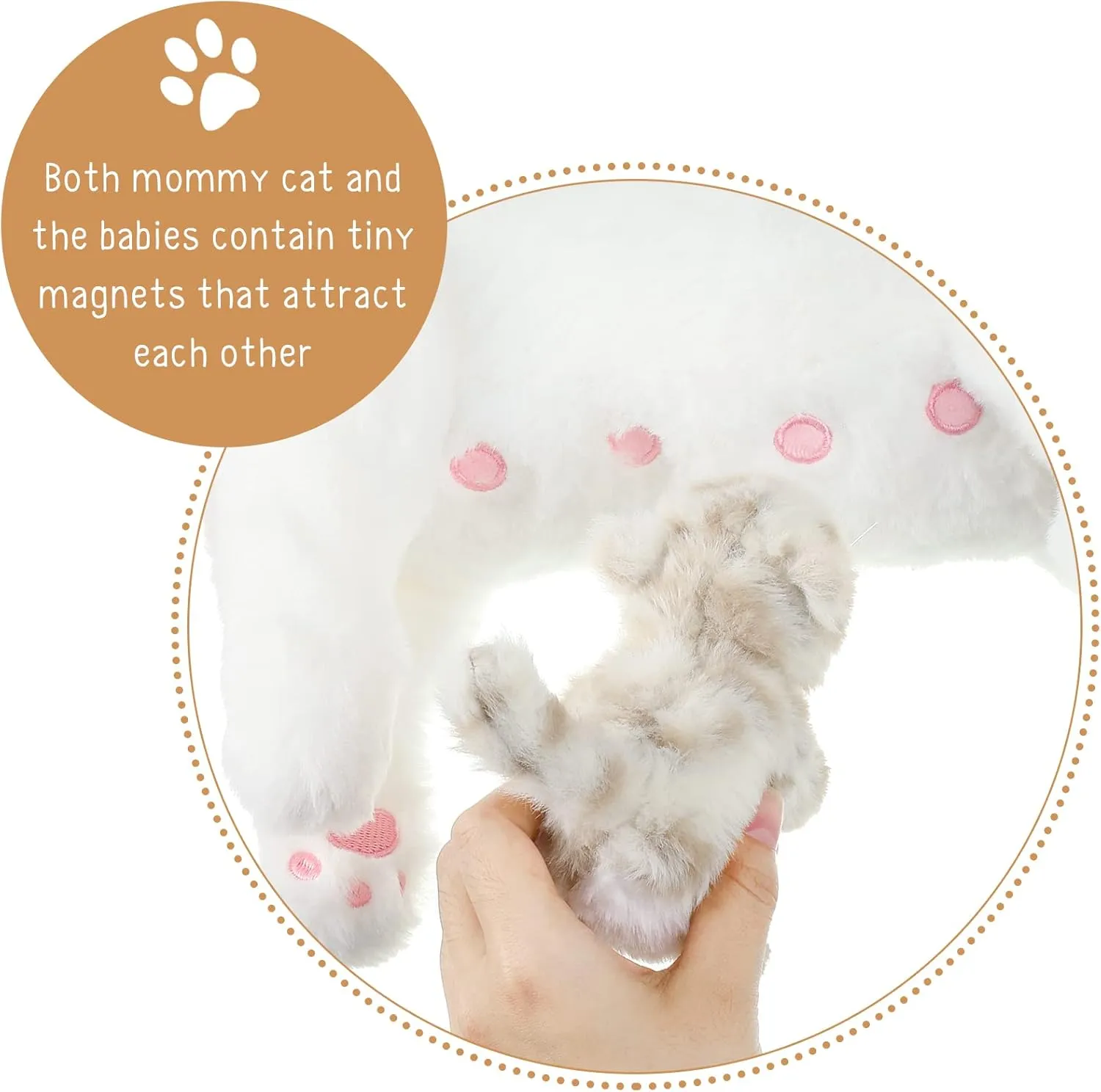 Skylety Nurturing Cat Stuffed Animal with 4 Plush Kittens, Cat Baby Stuffed for Girls and Boys Plushy Mommy Kitty with Baby Kittens for Birthday Party Favors Gifts(Lovely Style)