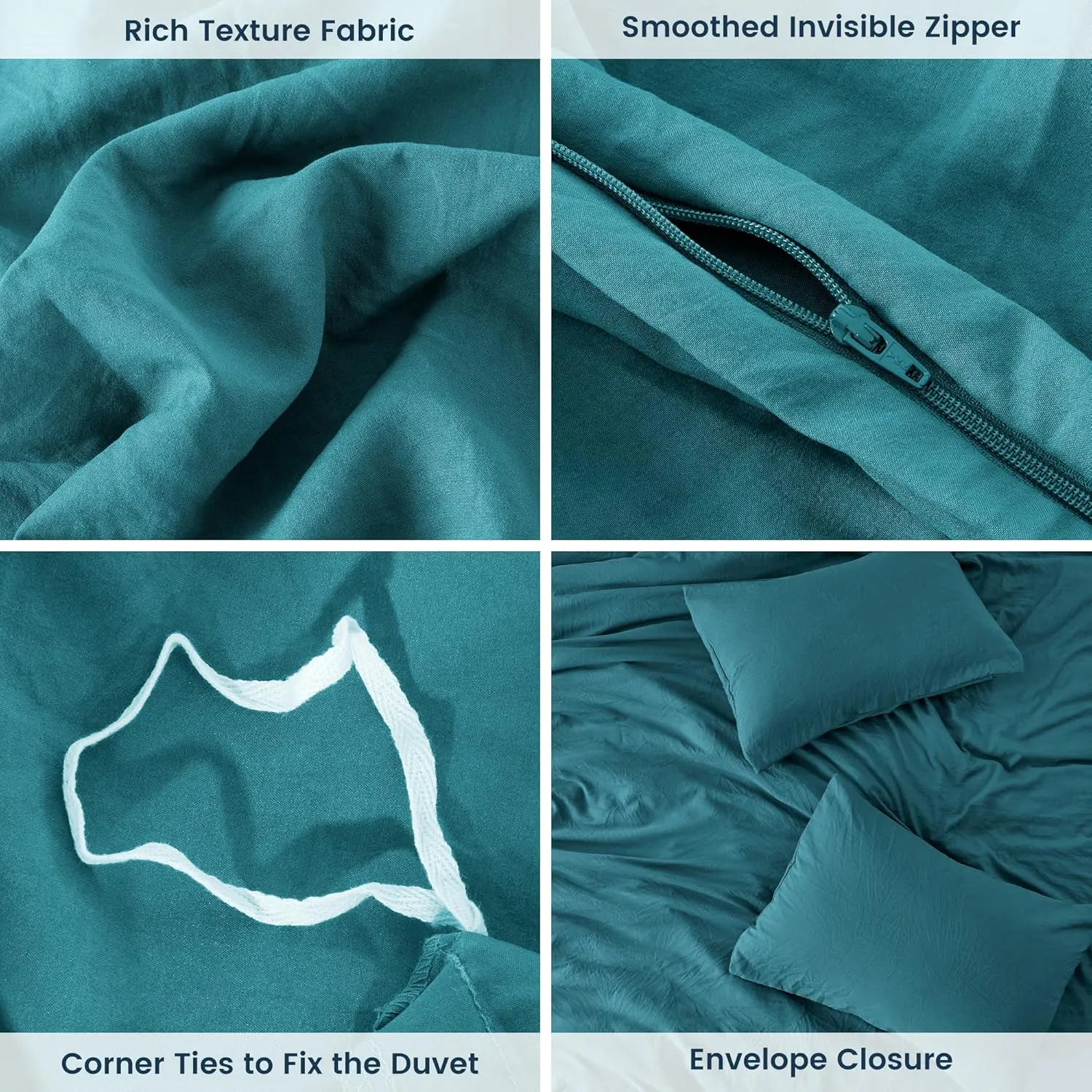 SLEEP ZONE Duvet Cover Full Size, Stone Washed, Soft and Comfortable with Natural Wrinkles, Easy Care, Gift-Wrapped, Safe and Skin-Friendly(Teal, Full)