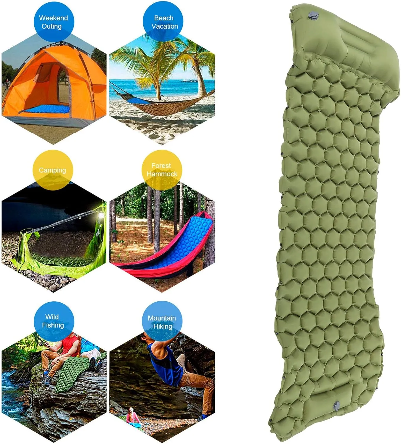 Sleeping Pad for Camping, Inflatable Sleeping Mat Camping Air Mattress Compact Lightweight Sleeping Mat Camping Mattress for Backpacking, Hiking (OD Green)