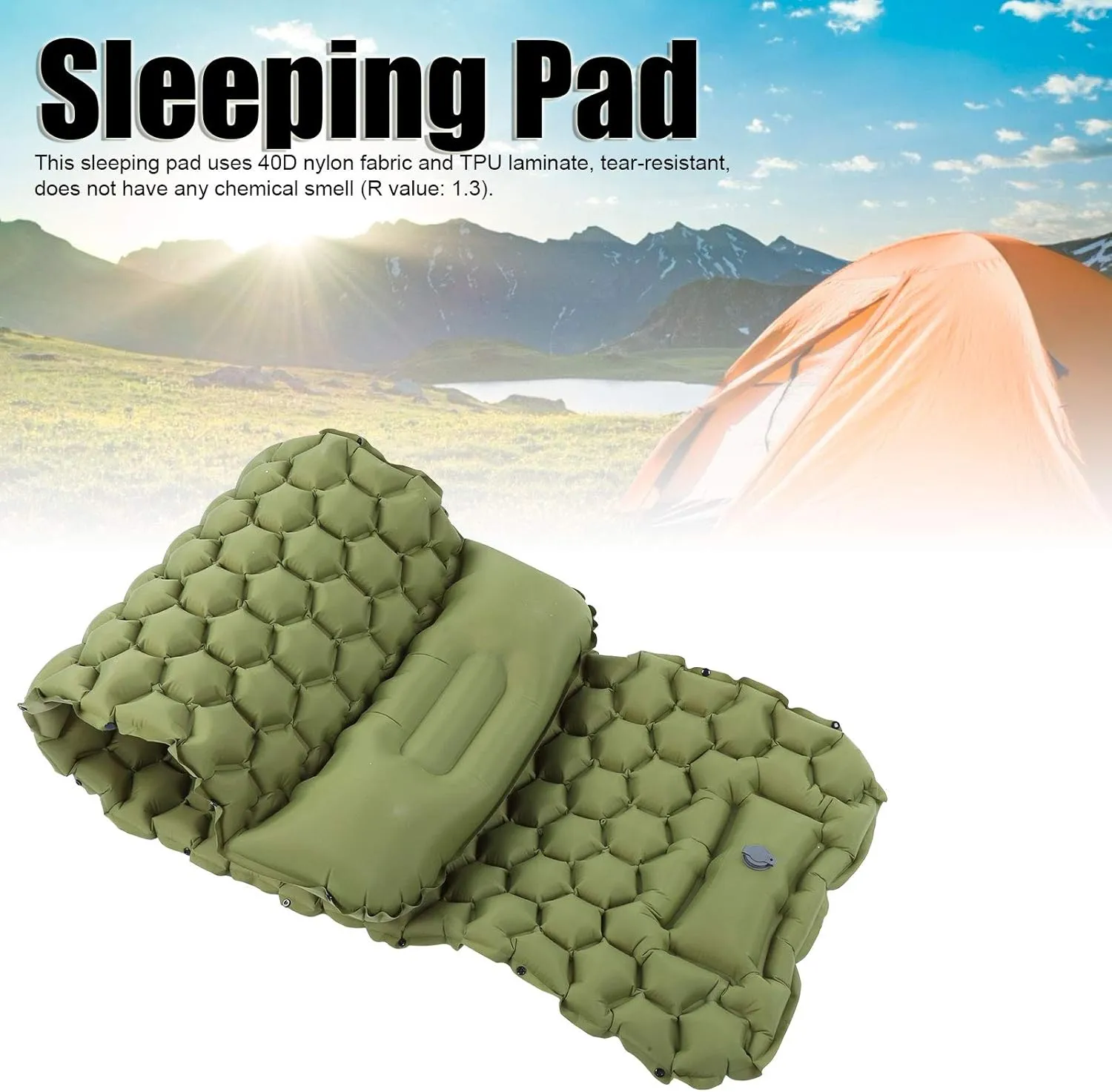 Sleeping Pad for Camping, Inflatable Sleeping Mat Camping Air Mattress Compact Lightweight Sleeping Mat Camping Mattress for Backpacking, Hiking (OD Green)
