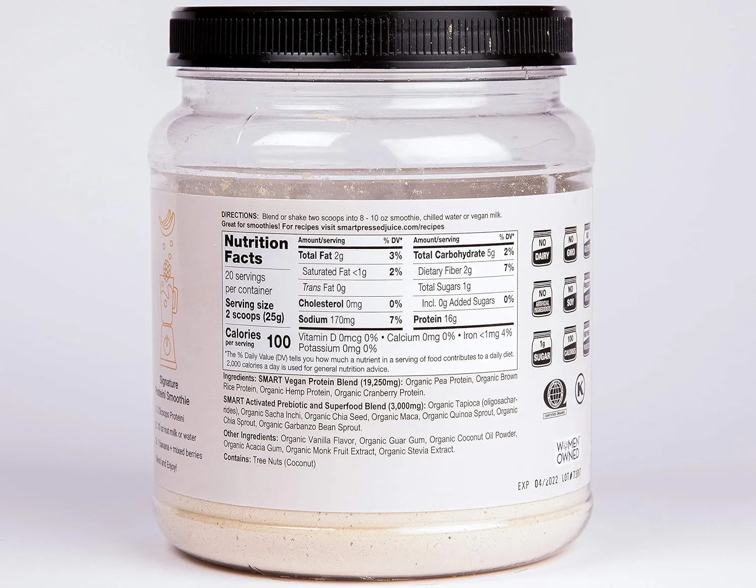 SMART Pressed Juice Vegan Vanilla Proteini | Premium Organic Plant-Based Protein Powder | Clean Lean Protein Shake | Best Detox Smoothie No Fillers | Keto Friendly | Made in The USA | 20 Servings