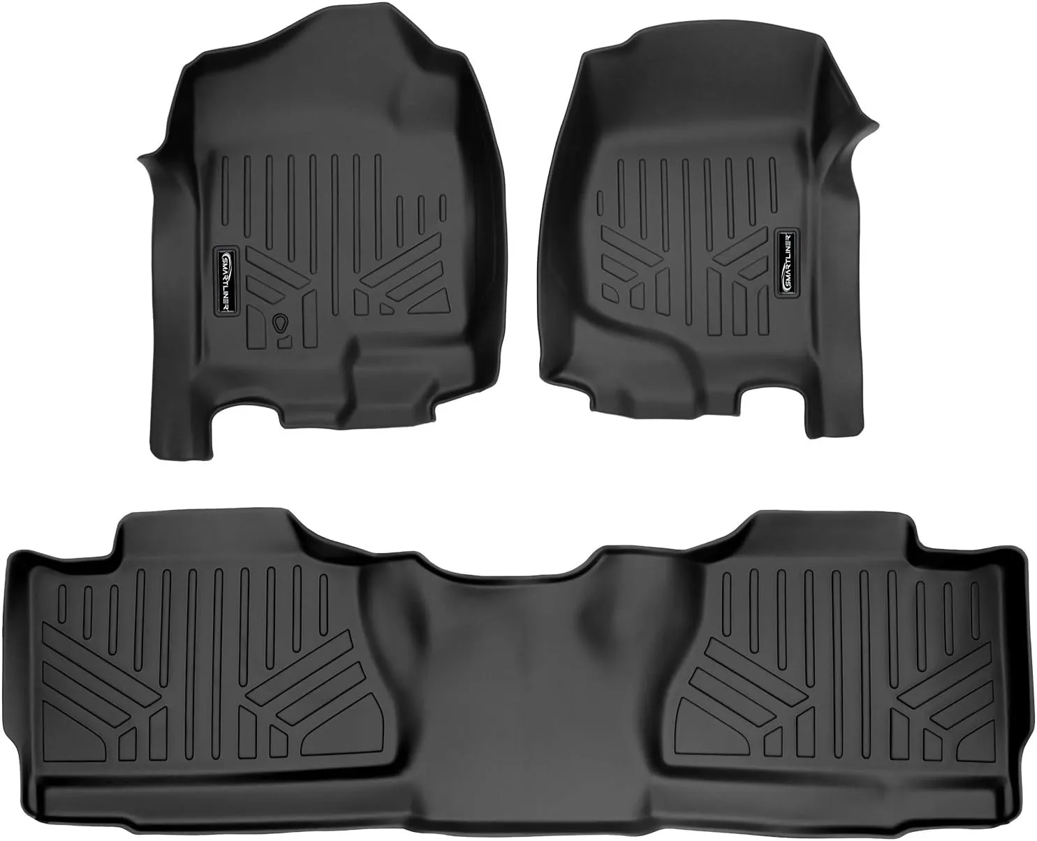 SMARTLINER Custom Fit Floor Mats 2 Row Liner Set Black for 2007-2013 Chevrolet Avalanche