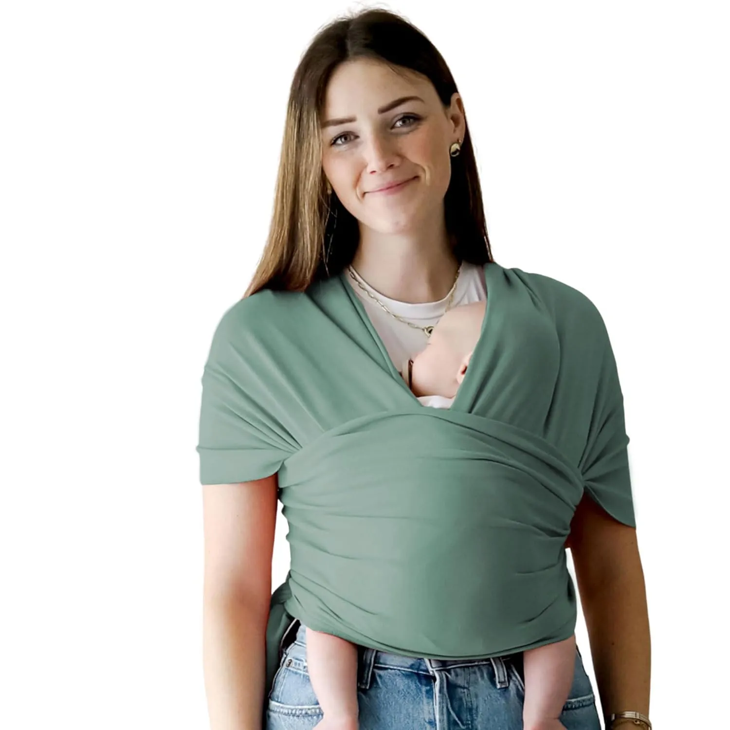 snuggle me™ Baby Wrap | Hands-Free Baby Wraps Carrier, Easy-Tie Baby Sling Carrier, Baby Carrier Wrap with Organic Cotton, Baby Wearing Wrap for Newborns from 0 to 18 Months (7-35 lbs) - Moss