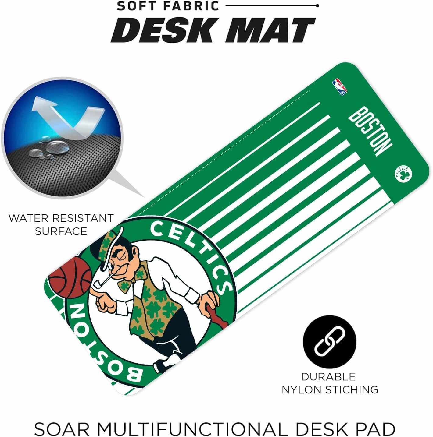 SOAR NBA Multifunctional Desk Mat for Desktop, (31.5"x12") - Ultra Soft Fabric with Non-Slip Rubber Backer - Water Resistant & Durable Nylon Stitching