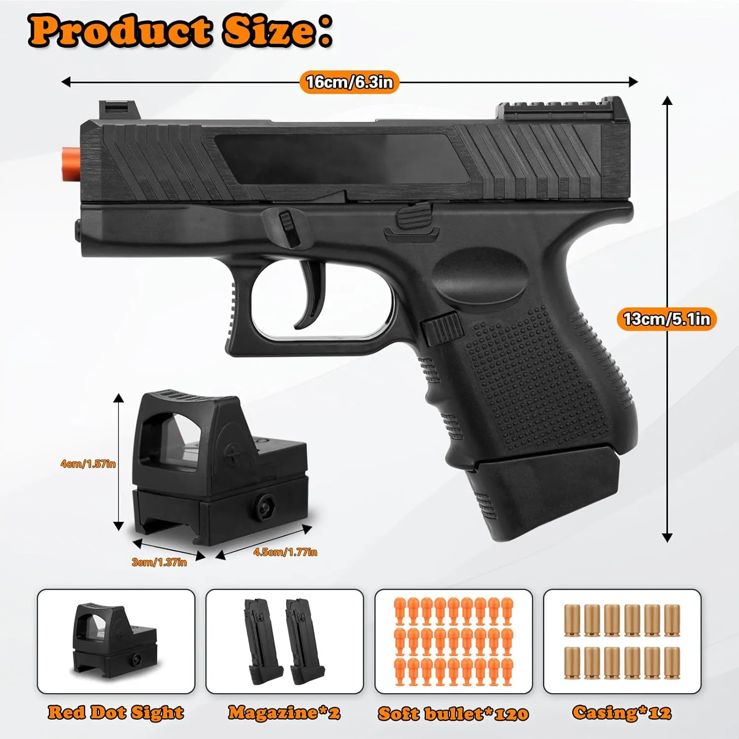 Soft Bullet Gun with Ejecting Shells, Realistic Toy Pistol for Boys, Tactical Toy Pistol with Scope, Birthday Gifts for Boys Girls Age 8  (Black)