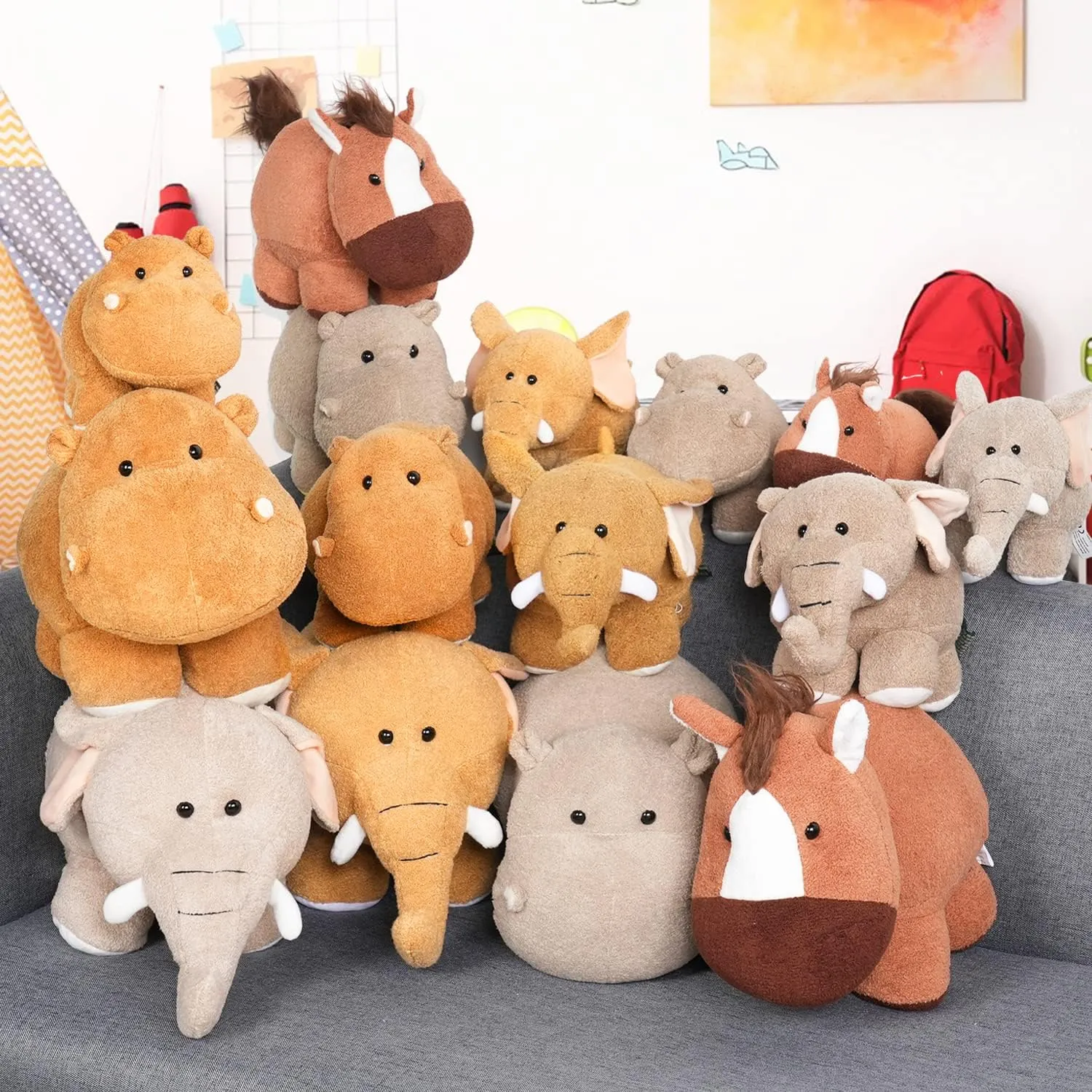 Soft Hippo Stuffed Animals - (3 Sizes in 1, Gray) Plush Hippopotamus Toy, Fluffy and Cuddly Zoo Gift for Christmas Stocking Stuffers