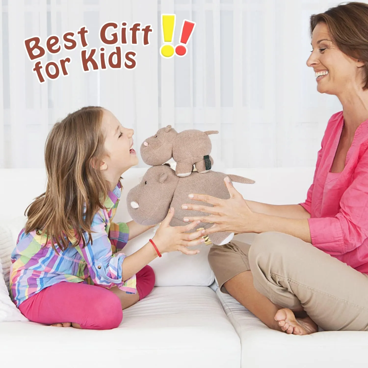 Soft Hippo Stuffed Animals - (3 Sizes in 1, Gray) Plush Hippopotamus Toy, Fluffy and Cuddly Zoo Gift for Christmas Stocking Stuffers