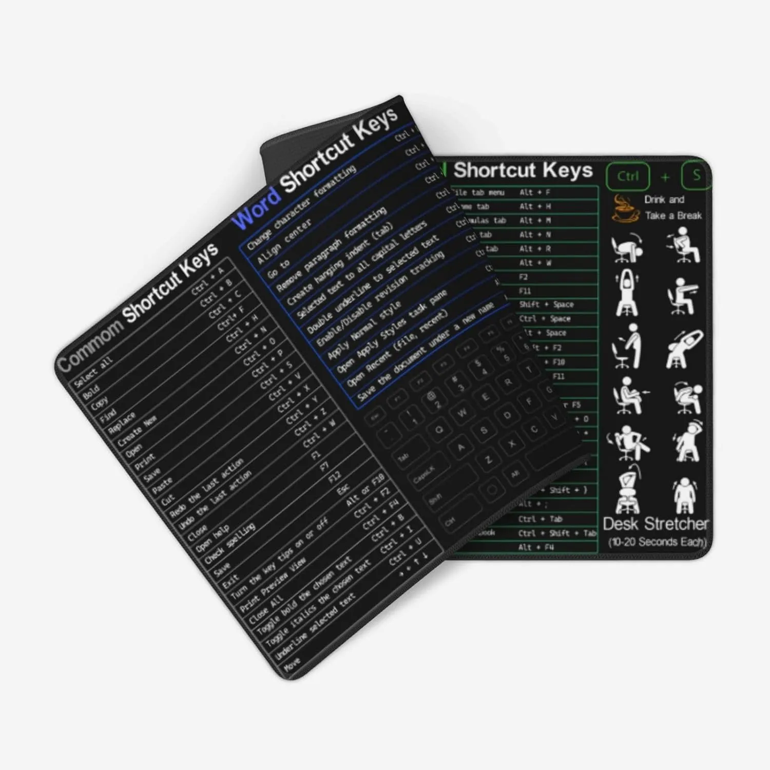 Soft Shortcuts Keys Mouse Pad 31.5 X 11.8 Inch XL Non Slip Stitched Edges Rubber Mousepad