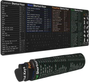 Soft Shortcuts Keys Mouse Pad 31.5 X 11.8 Inch XL Non Slip Stitched Edges Rubber Mousepad