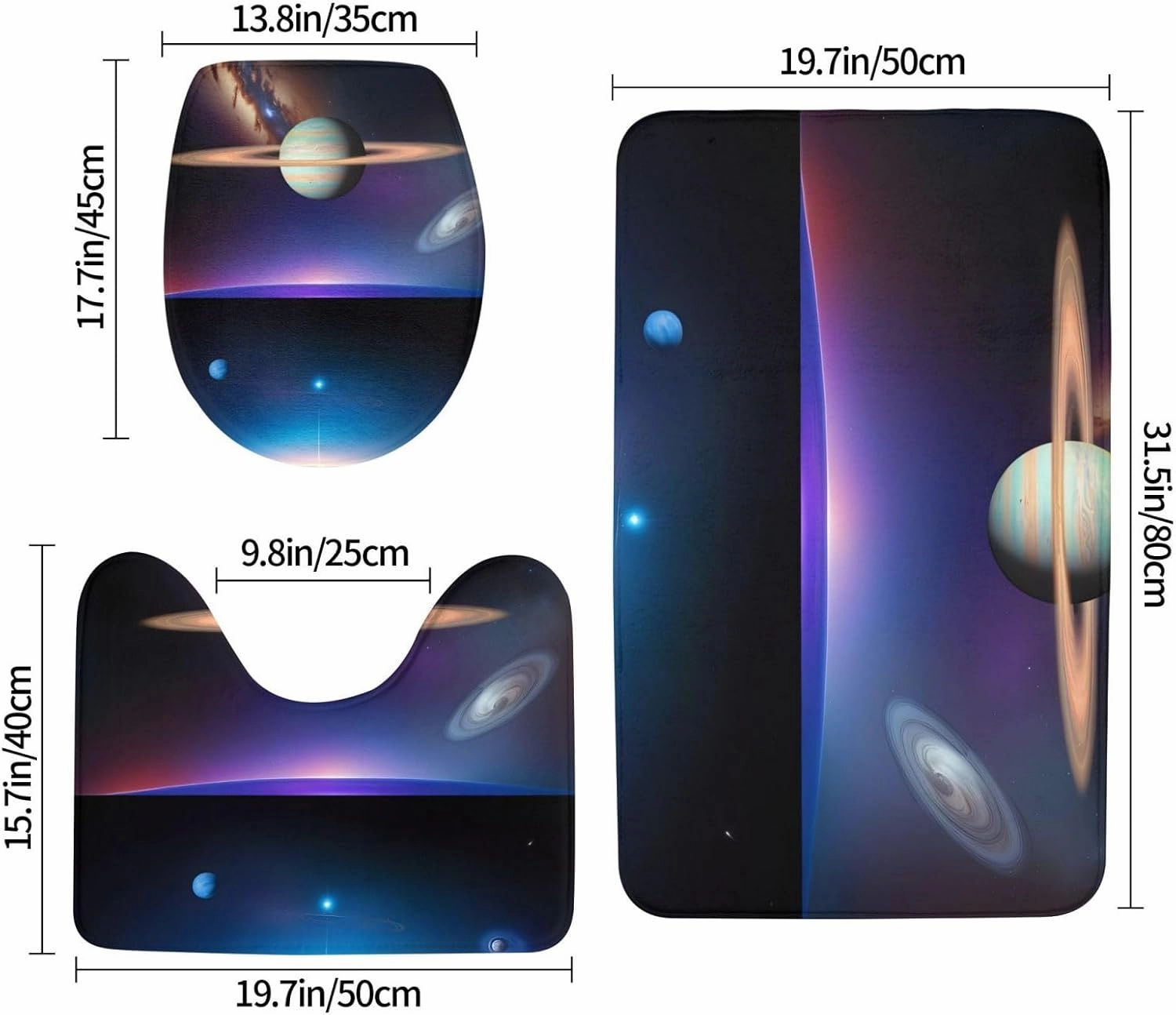 Soft and Comfortable Flannel Bathroom Non Slip Rugs,Super Absorbent Anti-Skid Carpet 3 Pieces/Set Cosmic Saturn