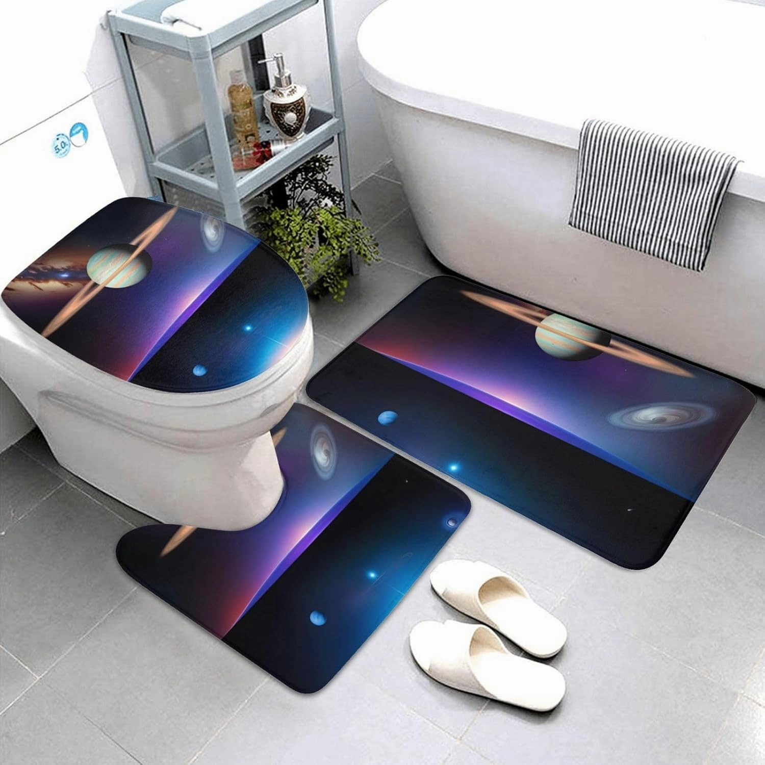 Soft and Comfortable Flannel Bathroom Non Slip Rugs,Super Absorbent Anti-Skid Carpet 3 Pieces/Set Cosmic Saturn