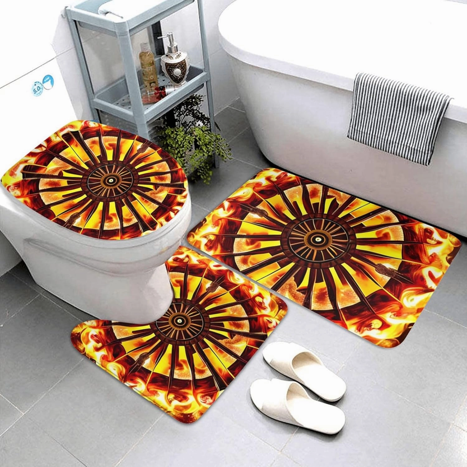 Soft and Comfortable Flannel Bathroom Non Slip Rugs,Super Absorbent Anti-Skid Carpet 3 Pieces/Set Turning The Flame