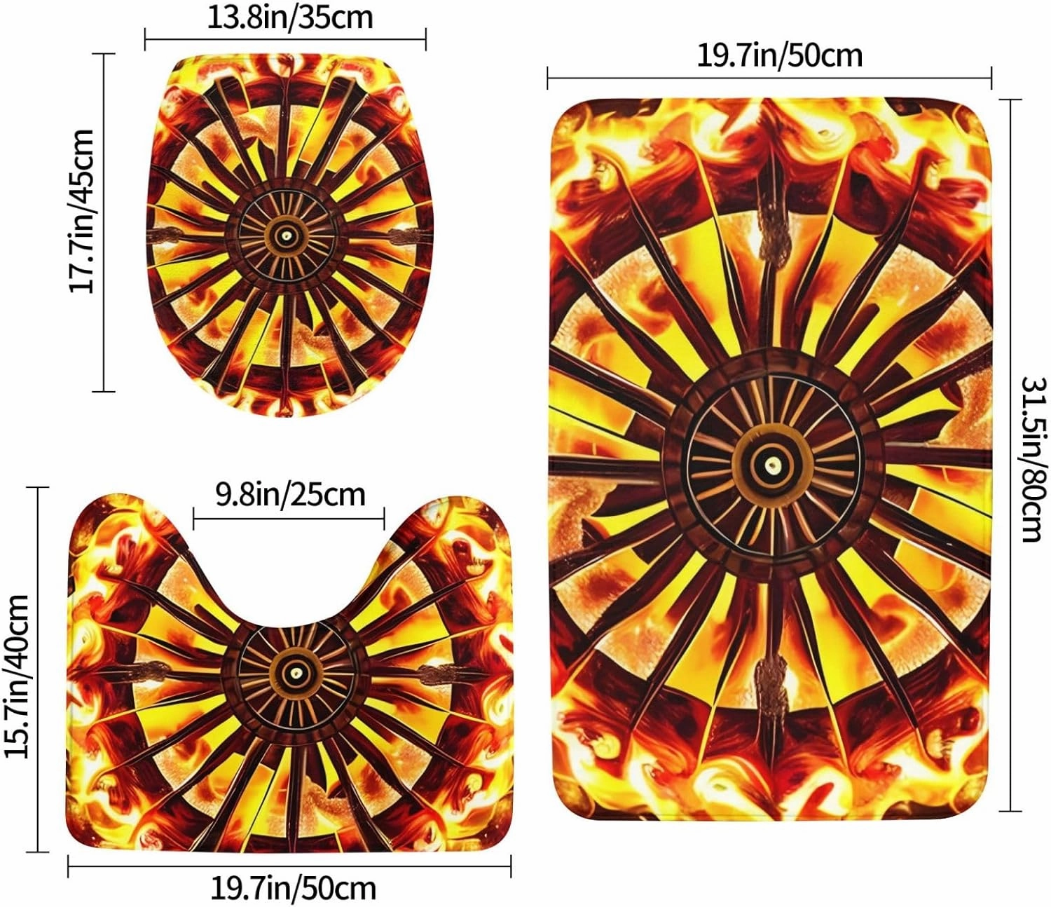 Soft and Comfortable Flannel Bathroom Non Slip Rugs,Super Absorbent Anti-Skid Carpet 3 Pieces/Set Turning The Flame