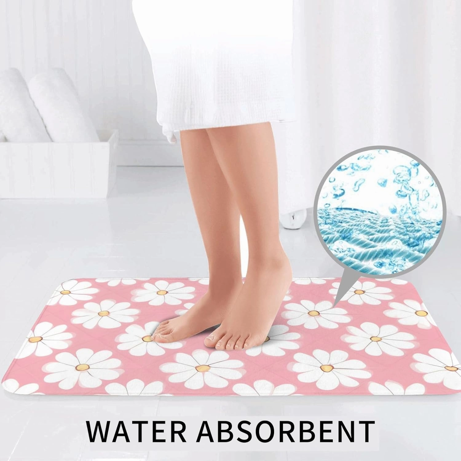 Soft and Comfortable Flannel Bathroom Non Slip Rugs,Super Absorbent Anti-Skid Carpet 3 Pieces/Set White Chrysanthemum Texture Chart