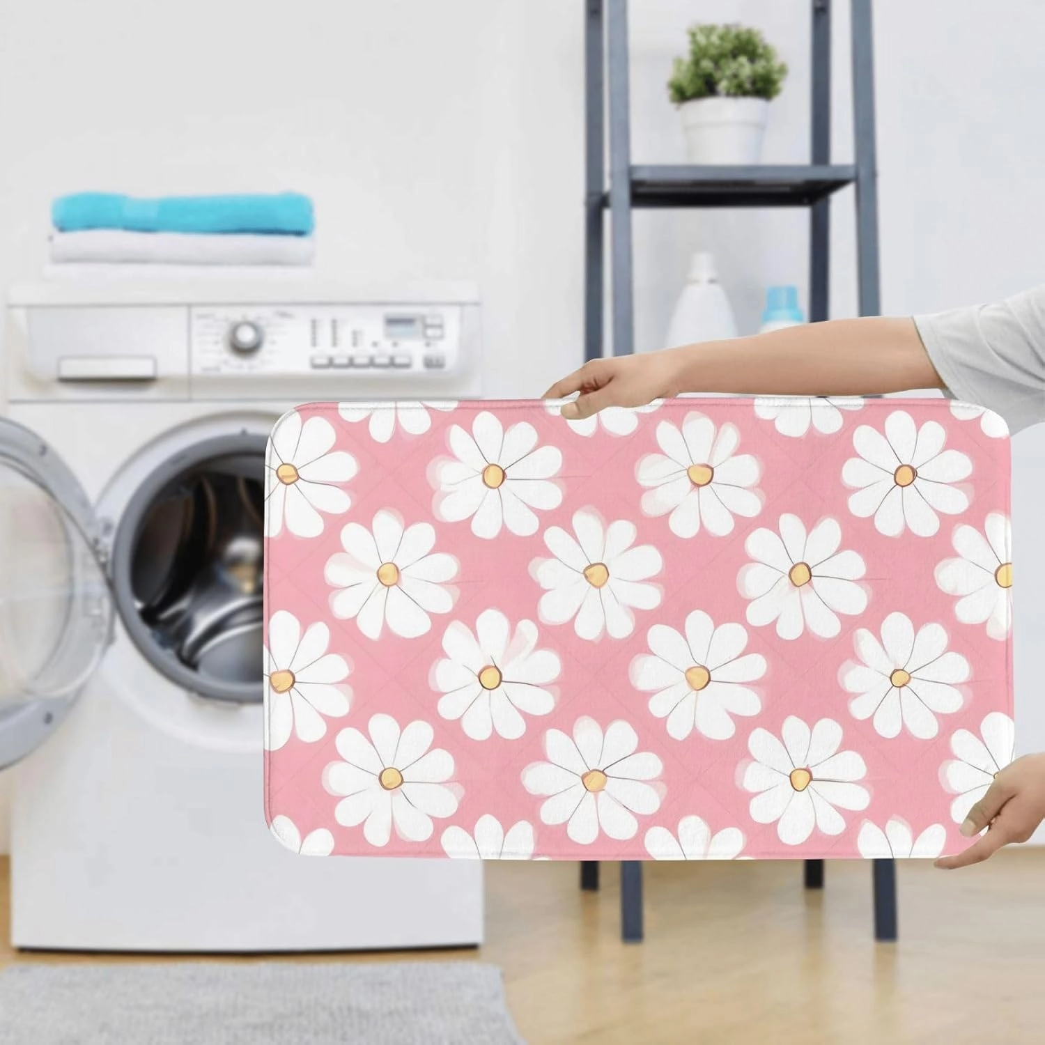 Soft and Comfortable Flannel Bathroom Non Slip Rugs,Super Absorbent Anti-Skid Carpet 3 Pieces/Set White Chrysanthemum Texture Chart
