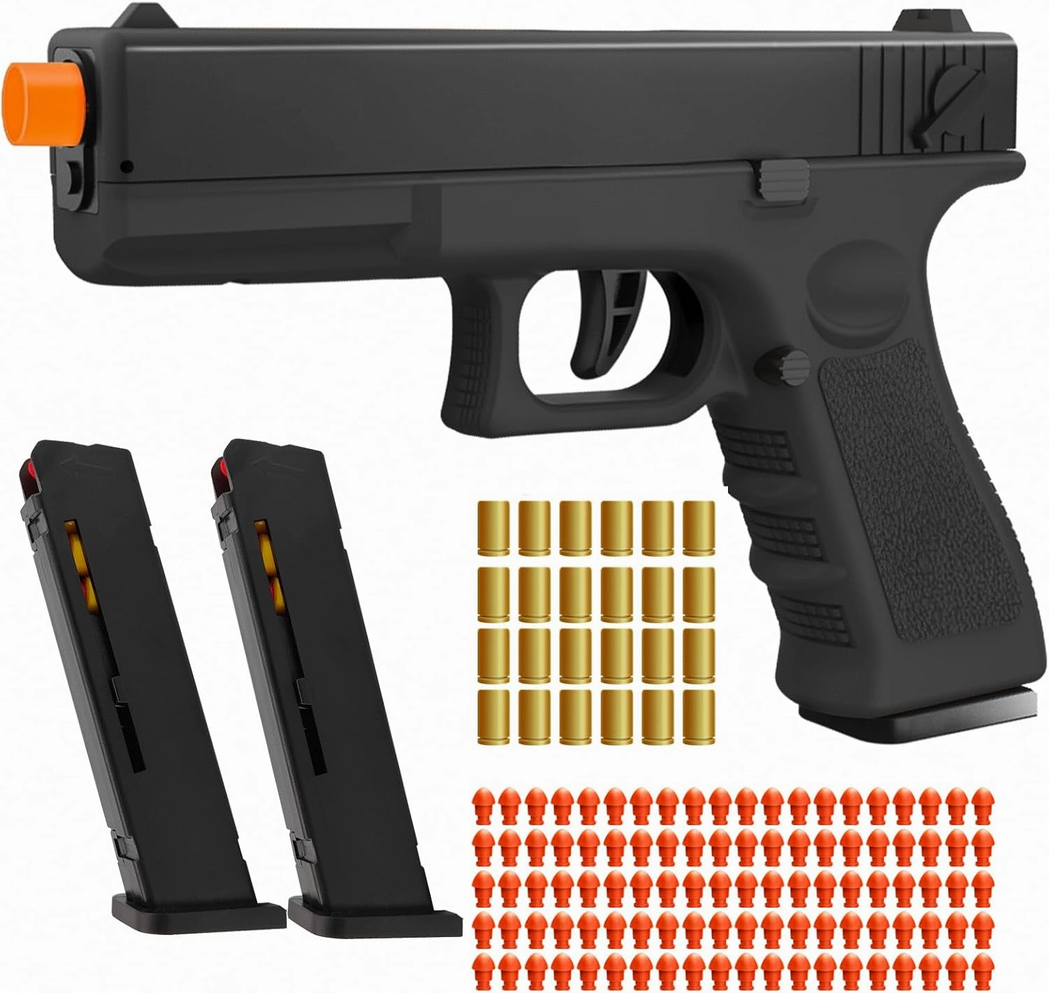 Soft Bullet Toy Gun with Shell Ejecting,Gun Fidget Toy with 100 Soft Bullets, 24 Shells and 2 Magazines,Education Toy Model,Christmas Birthday Gifts for Boys&Girls Kids Adults Age 8 (Black)