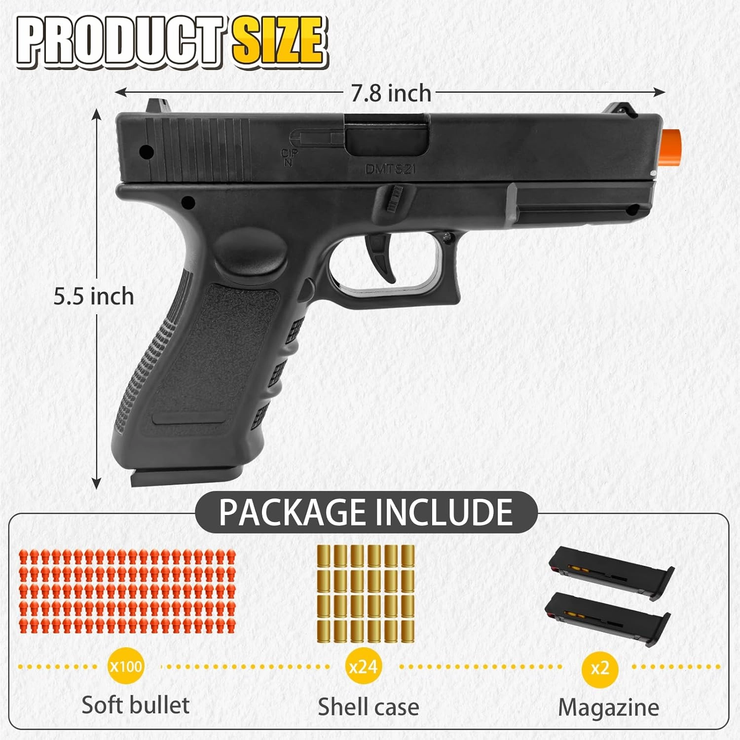 Soft Bullet Toy Gun with Shell Ejecting,Gun Fidget Toy with 100 Soft Bullets, 24 Shells and 2 Magazines,Education Toy Model,Christmas Birthday Gifts for Boys&Girls Kids Adults Age 8 (Black)
