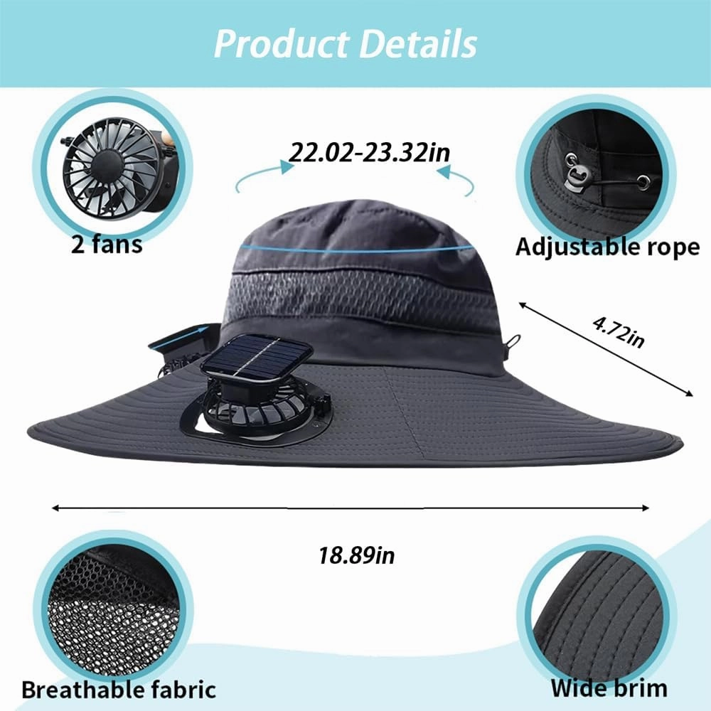 Solar Fan Hat Wide Brim Solar Fan Hat Outdoor Sun Hats for Men Women Fishing Hat with Removable & USB Charging Fan