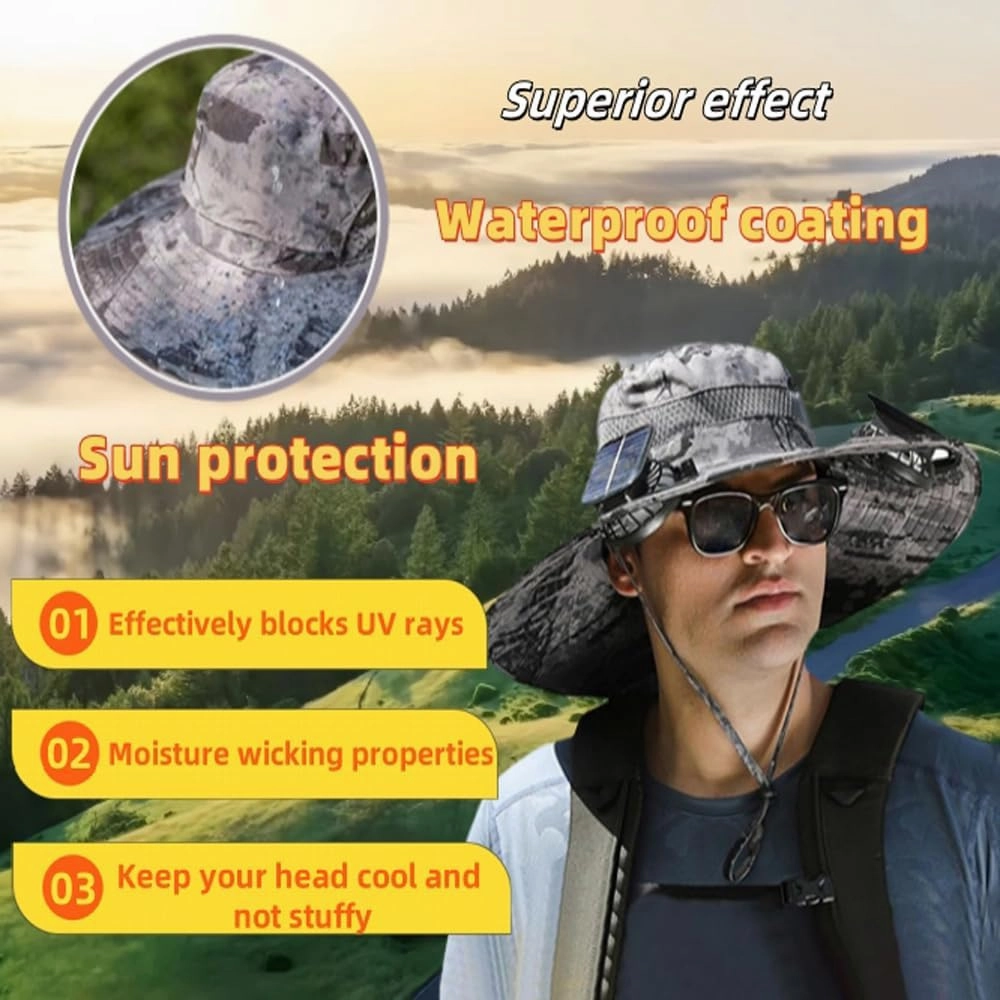 Solar Fan Hat Wide Brim Solar Fan Hat Outdoor Sun Hats for Men Women Fishing Hat with Removable & USB Charging Fan