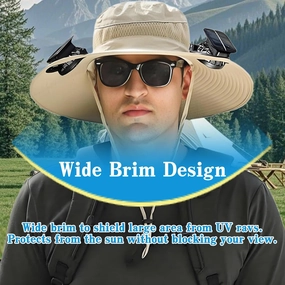 Solar Fan Hat Wide Brim Solar Fan Hat Outdoor Sun Hats for Men Women Fishing Hat with Removable & USB Charging Fan