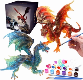 SOLDAY Painting Dragon Toys Kits for Kids Arts and Crafts Ages 3 6 5 7 9 12 Boys Girls to Make Your Own Paintable Figurines Birthday Party Supplies - 2 Dragons