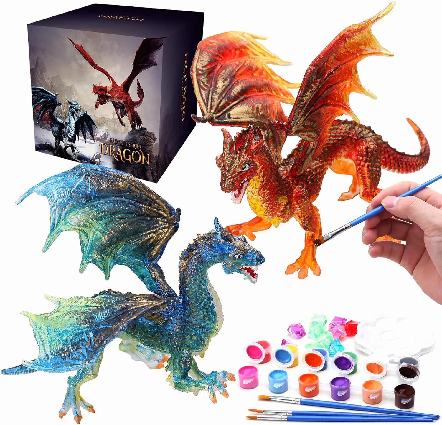 SOLDAY Painting Dragon Toys Kits for Kids Arts and Crafts Ages 3 6 5 7 9 12 Boys Girls to Make Your Own Paintable Figurines Birthday Party Supplies - 2 Dragons