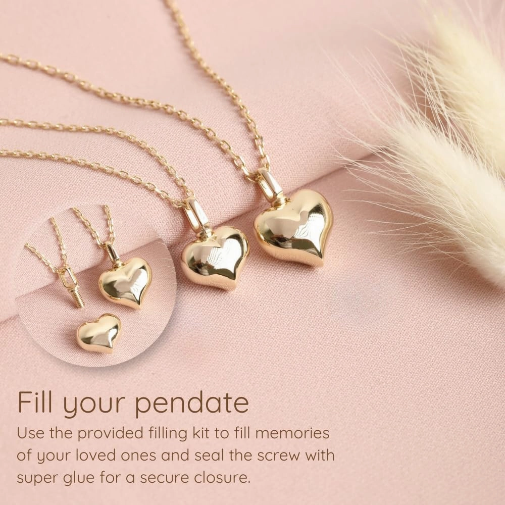 Solid Gold Puffy Heart Pendant 14K or 18K Cremation Jewelry for Ashes Holder Memorial Puffy Heart Urn Necklace, Human Ashes Cremation Women Pendanteart (14k L, Just Pendant)