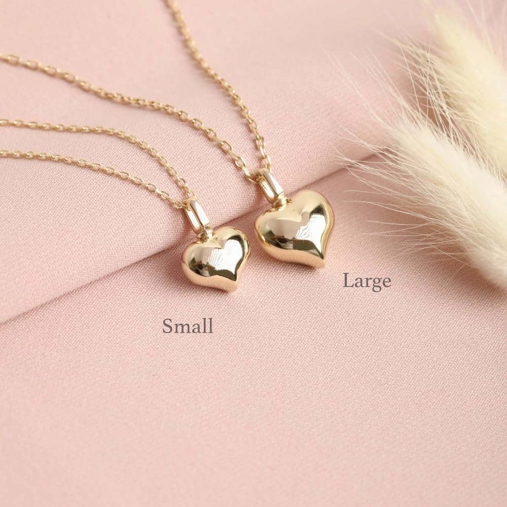 Solid Gold Puffy Heart Pendant 14K or 18K Cremation Jewelry for Ashes Holder Memorial Puffy Heart Urn Necklace, Human Ashes Cremation Women Pendanteart (14k L, Just Pendant)