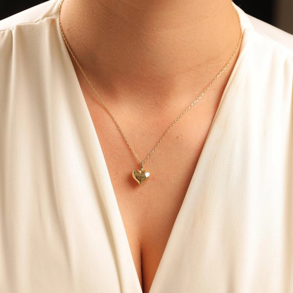 Solid Gold Puffy Heart Pendant 14K or 18K Cremation Jewelry for Ashes Holder Memorial Puffy Heart Urn Necklace, Human Ashes Cremation Women Pendanteart (14k L, Just Pendant)