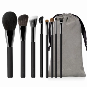 Solone Professional Makeup Artist Brush Set (8pcs) Premium Synthetic Wood Handles - Powder, Contour, Blush, Eyeshadow, Blending, Eye Smudge, and Angled Definer Brushes; Vegan and Cruelty Free