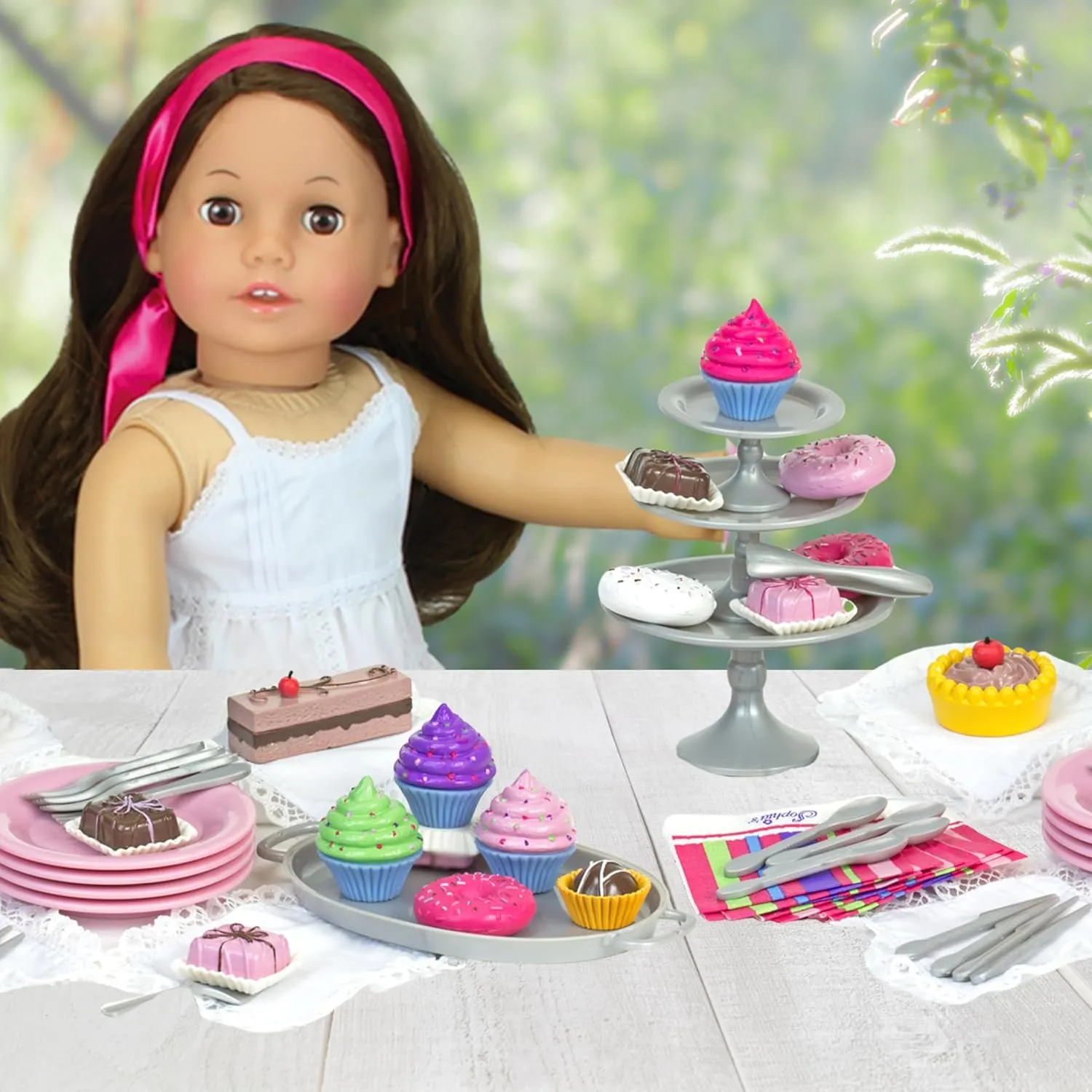 Sophia's 47 Piece Serving Set with Delicious Desserts for 18'' Dolls, Multicolor