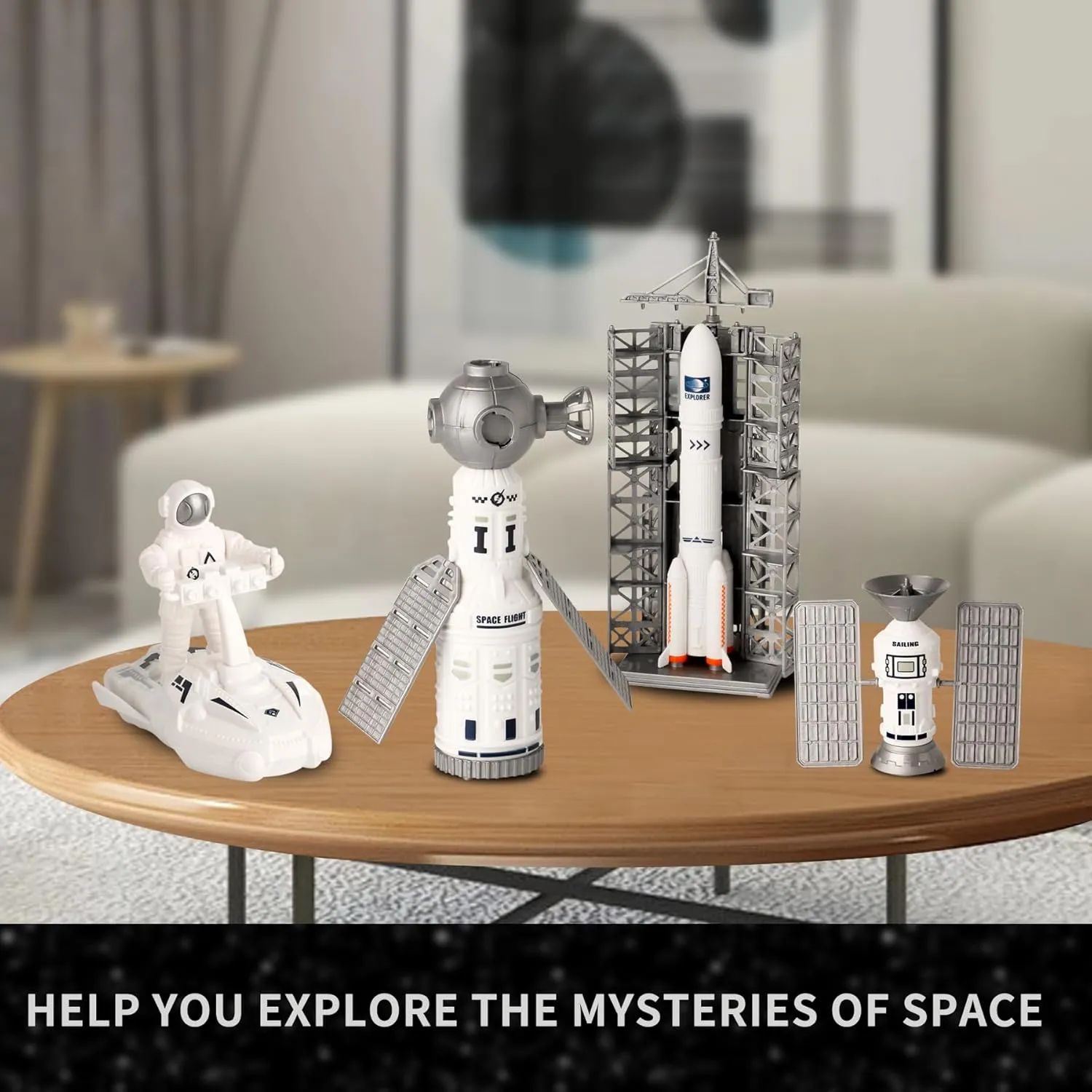 Space Explorer Toy Kit, Space Toys Set with Astronaut Figure, Double Satellite, Pointy Rockets and Launch Towers, Space Scooter, Astronaut Exploration Gift for Exploring Boys and Girls