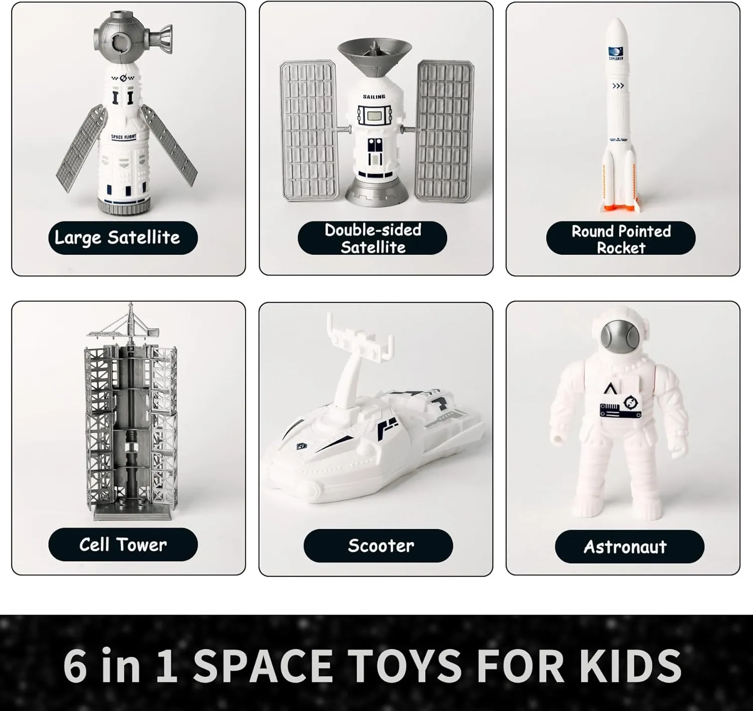 Space Explorer Toy Kit, Space Toys Set with Astronaut Figure, Double Satellite, Pointy Rockets and Launch Towers, Space Scooter, Astronaut Exploration Gift for Exploring Boys and Girls