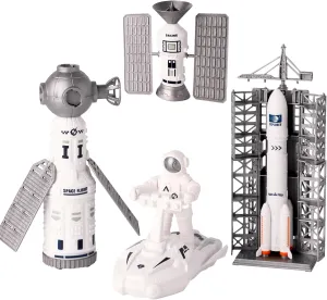 Space Explorer Toy Kit, Space Toys Set with Astronaut Figure, Double Satellite, Pointy Rockets and Launch Towers, Space Scooter, Astronaut Exploration Gift for Exploring Boys and Girls