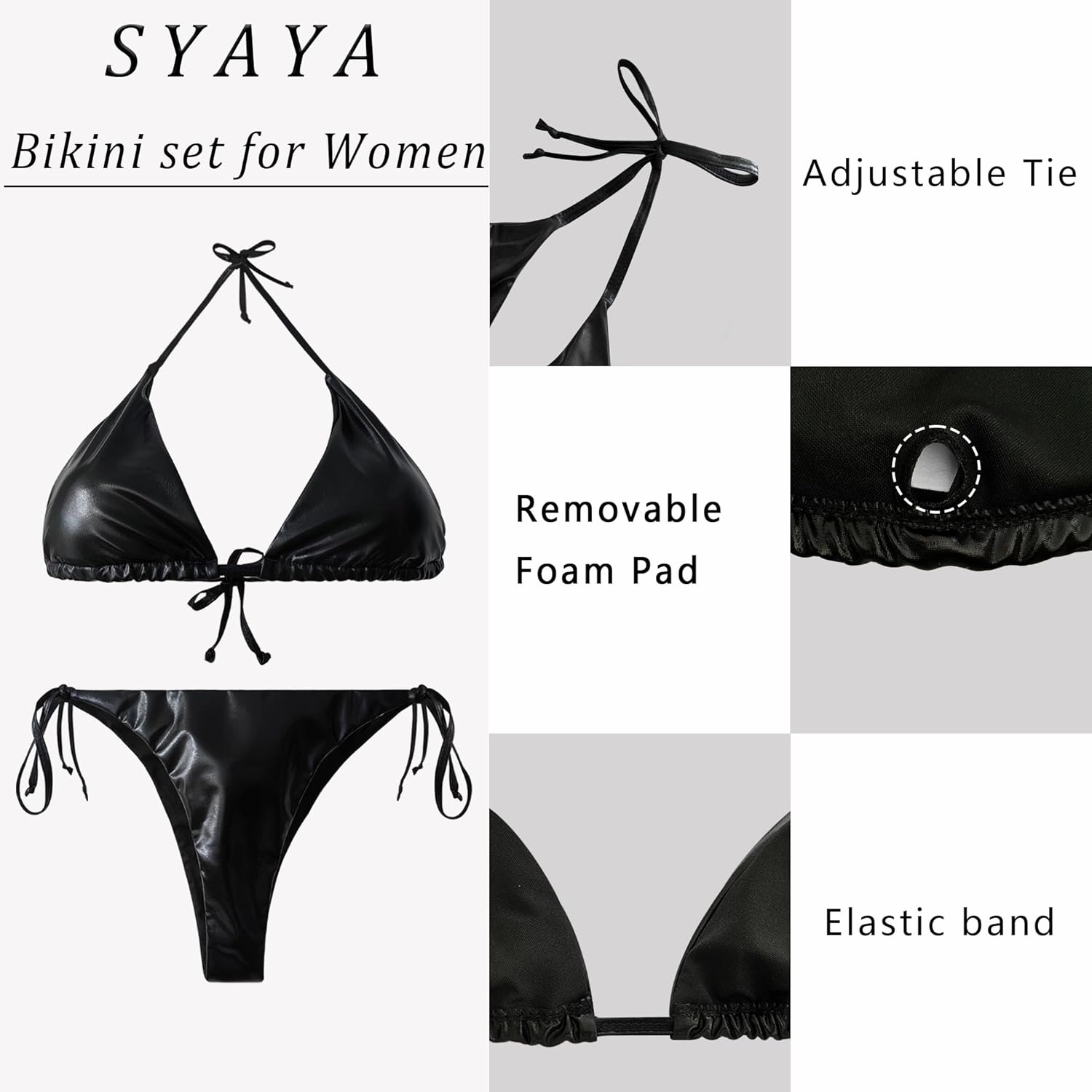 Sparkle Bikini Set, Metallic Glitter Swimsuit Top & Shiny Bathing Suits Thong High Shine for Pool & Beach Rave UY-B1K