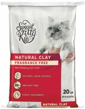 Special Kitty Unscented Non-Clumping Natural Clay Litter for Cats, 20 lbs Bag, Fragrance-Free, Highly Absorbent, Odor Control, Suitable for Multiple Cats and All Life Stages, Pet Supplies