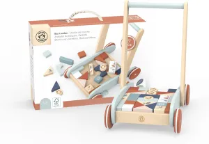 Speedy Monkey Block Walker with 27 Colorful Blocks, Ideal for First Steps, Push Wagon with Stacking Fun, Non-Toxic Paint, Enhances Motor Skills, Perfect Toy for Kids, Safe and Engaging