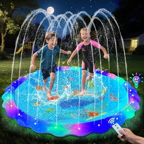 Splash Pad Sprinkler for Kids, 67" Light Up Splash Pads for Toddlers Outside Water Pad, Summer Outdoor Toys Sprinkler Play Mat for Babies, Children and Dogs, Day & Night Backyard Water Toys Gifts
